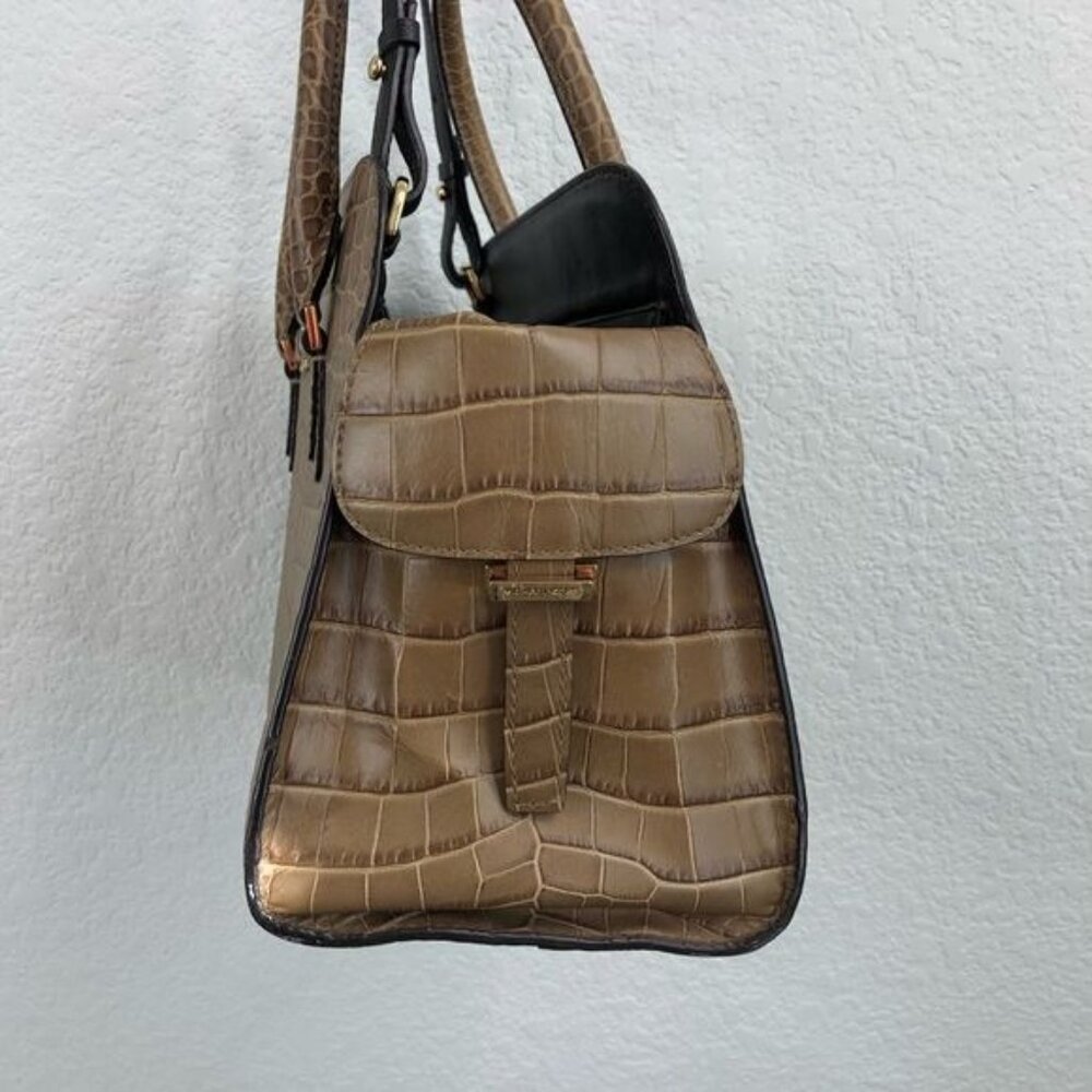 Michael Kors Gia Crocodile Embossed Leather Satchel in Barley - Picture 8 of 16